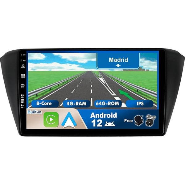 BXLIYER Android 12 IPS Auto Radio piemērots VW Skoda Fabia (2015-2019) - 4G + 64G - Iebūvēts DSP/Carplay/Android Car - LED kamera + mikrofons - 9 collu 2 DIN - Vadāms no stūres WiFi DAB 360 kamera