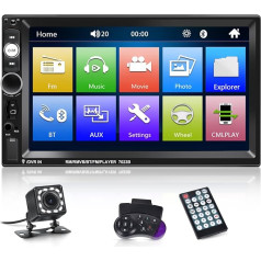 NHOPEEW Double DIN Radio atbalsta Android/iPhone Mirror Link 2 DIN 7 collu skārienjūtīgais displejs ar Bluetooth brīvroku zvanu/duālo USB/SD/AUX/ stūres vadības ierīci + atpakaļgaitas kamera