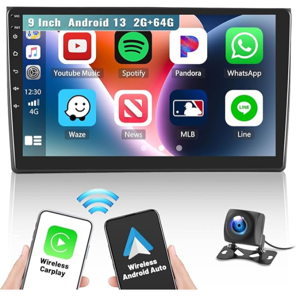 2G + 64G Android 13 auto radio Audi A4 S4 RS4 2002-2008 ar bezvadu Apple Carplay & Android Car, 9 collu skārienjūtīgā ekrāna auto radio ar GPS WiFi Bluetooth FM/RDS radio SWC AUX + AHD aizmugures skata kamera