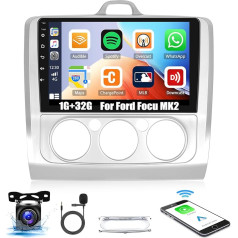 CAMECHO Android 13 auto radio ar Carplay/Android Car priekš Ford Focus Mk2 2004-2011, 9 collu ekrāns Double DIN ar Bluetooth, navigāciju, WiFi, Hi-Fi, FM/RDS, atpakaļgaitas kamera, CANBUS