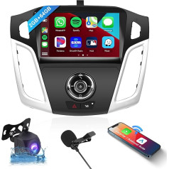 2 + 64G 9 collu Bluetooth autoradio Ford Focus 2012-2018 Bezvadu Carplay Android automašīnai ar skārienjūtīgo navigācijas ekrānu, podofo FM/RDS auto radio 2 DIN HI-FI AHD atpakaļgaitas kamera/DVR+SWC+MIC