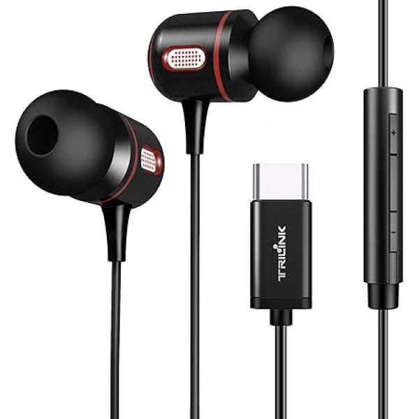 TRILINK USB C austiņas ar vadu In-Ear austiņas ar mikrofonu un skaļuma regulēšanas funkciju, saderīgas ar iPad Pro 11 collu / 12,9 collu / MacBook/MacBook Pro/Air, Google Pixel, Huawei Xiaomi, Samsung