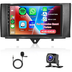 Hodozzy 4G+64G Autoradio für Mercedes-Benz Smart Fortwo 2011-2015 Android 8 Core 9 Zoll IPS Touchscreen Bildschirm Navi mit Carplay Android Auto, 2 DIN Radio Bluetooth DSP WiFi FM RüCkfahrkamera