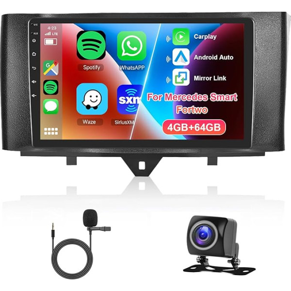 Hodozzy 4G+64G Autoradio für Mercedes-Benz Smart Fortwo 2011-2015 Android 8 Core 9 Zoll IPS Touchscreen Bildschirm Navi mit Carplay Android Auto, 2 DIN Radio Bluetooth DSP WiFi FM RüCkfahrkamera