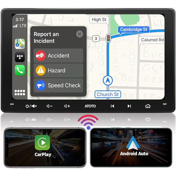 ATOTO F7WE Auto radio ar dubulto DIN, CarPlay bezvadu un Android bezvadu, HD skārienjūtīgais radio ar Bluetooth, MirrorLink, HD Live aizmugures skats, FM/AM, Google/Siri balss vadība, F7G209WE