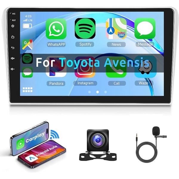 Hodozzy Autoradio für Toyota Avensis T25 2002-2008 Android Radio Carplay Wireless Android Auto, 9 Zoll Touchscreen 2 Din GPS Navigation WiFi Bluetooth FM RDS, Radio für Toyota Avensis mit Kamera