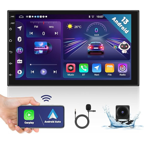 Hikity 2 + 32 GB Android 12 Auto radio Double DIN ar bezvadu Carplay Android auto spoguļa saite 7 collu IPS skārienjūtīgais ekrāns Auto radio Bluetooth ar navigāciju WiFi DSP BT tīkla radio APK atjauninājums SWC CAM