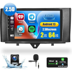 CAMECHO 2+64G Android 13 Auto radio priekš Mercedes-Benz Smart Forwo 2011-2015 Double DIN 9