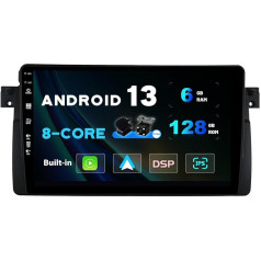 SXAUTO Android 13 - [6G+128G] - IPS auto radio, piemērots E46 / M3 / 3. sērijas (1998-2005) automašīnām - iebūvēts bezvadu Carplay / Android Auto / DSP - kamera + MIC - DAB SWC WiFi Fast-boot 360 kamera 4G 2 DIN 9