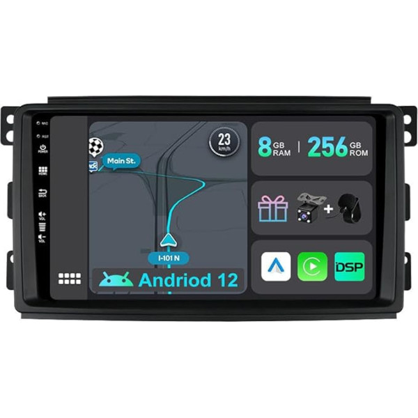 YUNTX [8GB + 256GB] Android 12 auto radio priekš Benz Smart Fortwo 451 (2005-2010) [Integrēts CarPlay/Android Car/DSP/GPS]-9 collu IPS Touch Screen CAM+MIC-DAB/Mirror Link/Bluetooth 5.0/AHD/360