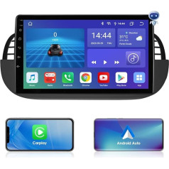 KooDux Auto radio, saderīgs ar Fiat 500 2007-2014, Android 12 GPS navigācija ar Carplay/Android auto laikapstākļu displejs, vadība no stūres, 8 kodolu UPC 6+64GB WiFi 4G LTE SWC RDS DSP