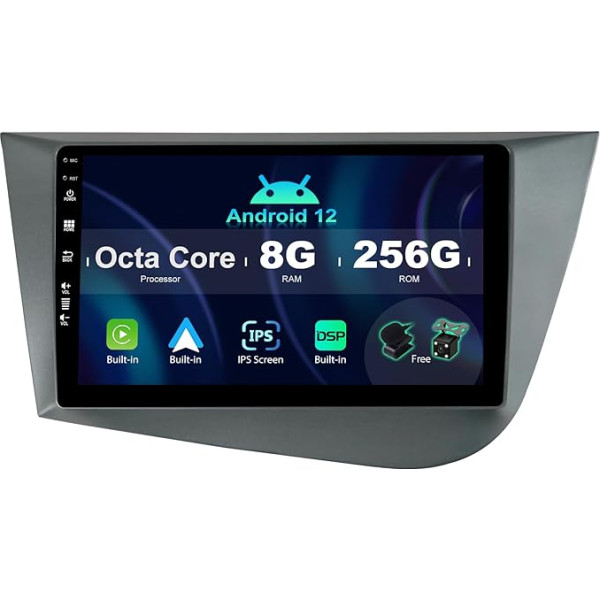 SXAUTO ¦8G+256G¦ Android 12 IPS Autoradio für Seat Leon MK2 (2005-2012) - Eingebaut Carplay/Android Auto/DSP - LED Kamera + MIC - DAB Lenkradsteuerung Fast-Boot 360-CAM WiFi AHD - 2 Din 9 Zoll