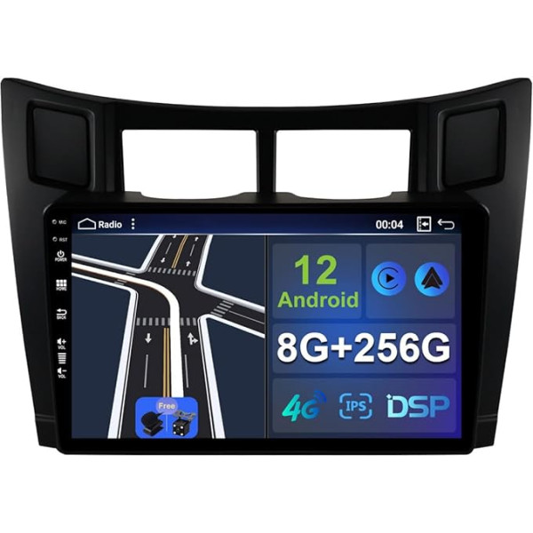 9 collu IPS Android 12 Auto Radio Stereo Toyota Yaris 2008-2011 GPS 2 Din-Free kamera + mikrofons DSP Carplay atbalsts DAB / stūres vadības stūres vadība / Wi-Fi / Bluetooth / Mirrorlink / RDS / USB (8G + 256G)