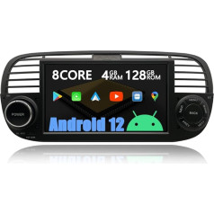 AUXOAUDIOTEK Android 12 auto radioaparāts Fiat 500 (2007-2015), CarPlay & Android auto radio 7 collu skārienjūtīgais ekrāns, Octa Core 4G+128G, DSP/BT/WiFi/Fastboot/SWC