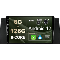 SXAUTO - 6G+128G - Android 12 IPS Autoradio für BMW 5 E39 E53 M5 X5 (1996-2007) - Eingebaut Carplay/Android Auto/DSP - LED Kamera + MIC - DAB Lenkradsteuerung Fast-boot 360-CAM WIFI AHD - 2 Din 9 Zoll