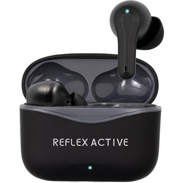 Reflex Active PRO TWS Inear BT5.2 austiņas ar aktīvo trokšņu slāpēšanu un drošu caurspīdīguma funkciju. Melna gumijas apdare ar zīmola logotipu uz korpusa