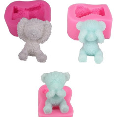 Xidmold 3 gabali 3D Teddy Bear Silikona pelējuma veidne Sveču izgatavošana Kūku dekorēšana Fondant Šokolādes konfekšu cepšanas veidne Kāzu bērnu svētki Dzimšanas dienas Cupcake Topper apdare