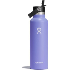 HYDRO FLASK - Бутылка для воды 621 мл (21 унция) с соломенной крышкой - Вакуумная изоляция, многоразовая бутылка из нержавеющей стали - Крышка с защит