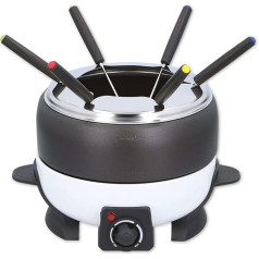 Cuisinier Deluxe Fondue Set - 6 People - Electric - Stainless Steel - Meat Fondue - Cheese Fondue - Chocolate Fondue - Black and White