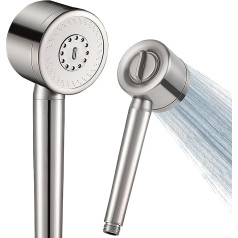 Saituo All-Metal Shower Head, Pressure Increasing, 304 Stainless Steel Shower Head, Water Saving Hand Shower, 3 Adjustable Spray Modes, Drop-Proof and Robust Anti-limescale Shower Head (Silver)