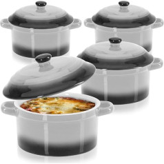 com-four® 4 x kastrolis ar keramikas vāku, deserta trauks Crème Brûlée, mini kastrolis gaļas ragū un gaļas garšvielu pagatavošanai, pelēks, aptuveni 250/175 ml katrā veidnē (4 gab., pelēks)