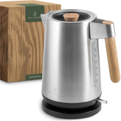 WALDWERK Design Kettle - 3000 Watt - 1.7 L - Stainless Steel Kettle - Kettle with Real Oak Wood Handles and Rustproof 304 Stainless Steel