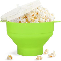 BuyWeek Microwave Popcorn Maker, Foldable Silicone Popcorn Bowl, Microwave Hot Air Popcorn Popper with Lid for Home Kitchen (Green)