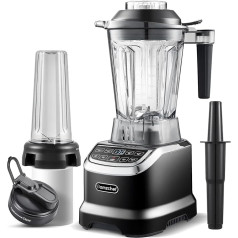 AMZCHEF blenderis Smoothie Maker - 2000 W blenderis - augstas veiktspējas mikseris ar LED laika rādītāju - 6 Pro Sharp 3D asmeņi - 22000 apgriezienu minūtē - 1,85 litru pudele un 600 ml portatīvā pudele