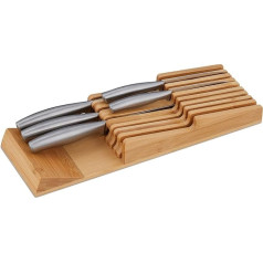 Relaxdays Knife Holder Drawer for 9 Knives and Sharpening Steel, Bamboo Knife Block Lying Down H x W x D: 5.5 x 13 x 40 cm, Natural