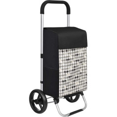 Songmics KST06BF shopping trolley with wheels capacity 40 L with pockets, silent wheels and hooks 47 x 33 x 97 cm, sturdy and robust Houndstooth pattern, black