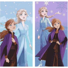 damaloo 2 x Frozen Vannas dvieļi 70 x 140 cm Kokvilna - Anna un Elsa dvieļu komplekts baseinam, vannai un pludmalei - pludmales dvieļi un dušas dvielis XXL - Frozen dvieļi meitenēm un zēniem - bērnu vannas dvieļi