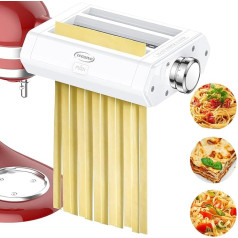 TPGSING Makaronu mašīnas piederums KitchenAid pastāvīgajam mikserim, 3 in 1 Makaronu veltņu un griezēju komplekts KitchenAid, regulējams mīklas biezums, Fettuccine griešanas ierīces piederumi ar tīrīšanas birsti