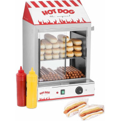 Royal Catering hotdogu tvaicētājs / desu sildītājs RCHW 2000 (ietilpība: 200 desu, 50 ruļļu, jauda: 2000 W, nerūsējošais tērauds, temperatūras diapazons: 30 - 110 °C, iztukšošanas vārsts