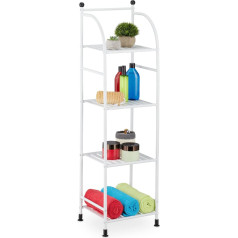 Relaxdays Standing Shelf, Steel, H x W x D: 115 x 33 x 28 cm, Kitchen & Bathroom Shelf, 4 Grid Shelves, Metal Shelf, Standing, White