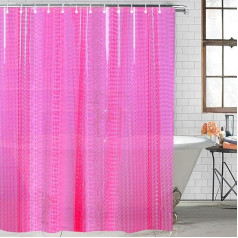 LshyMn Eva Shower Curtain 3D Water Cube Transparent Bathroom Shower Curtains Transparent EVA Shower Liner for Shower Enclosure 180x180cm with Hooks Pink/Purple