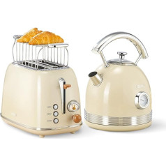 Wiltal Toaster Retro 2 Slices, 6 Adjustable Browning Levels, with High-Quality Bun Attachment, Warm-Thaw, Cancel Function, Countdown Display (Milky)