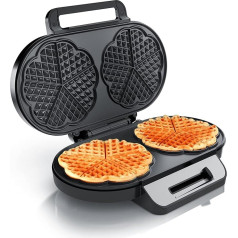 Arendo - Waffle Iron 1200 Watt - Double Waffle Maker - 2 Waffle Maker - 14 cm Waffles - Non-stick Coating - Heart Shape - Thermostat - Baking Time Only 1 Minute - Overheating Protection - BPA and PFOA
