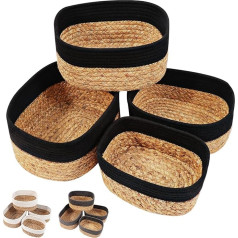 Lannvan Storage Baskets, Set of 4 Water Hyacinth and Cotton, Baskets, Baskets, Baskets, Baskets, Storage Baskets, Storage Baskets, for Bathroom, Children's Room, Changing Table, Black