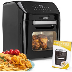 MaxxHome Multifunctional Hot Air Fryer, Black, 1600 W Kitchen Hot Air Fryer with Digital Display, 12 L Aero Fryer with Temperature Control, XXL Non-Toxic Air Fryer with Accessories and Book