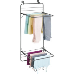 mDesign Hanging Dryer - Space Saving Metal Door Drying Rack - 2 Tier - Practical Laundry Corner for Bathroom or Laundry Room - Grey