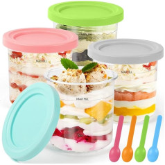 Apritsce Creami Container for Ninja Ice Cream Maker, Pack of 4 Creami Cups with Lids and Spoons, Reusable Replacement Container for Ninja NC299AM C300S Series, Dishwasher Safe Creami Deluxe Cup