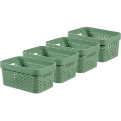 Curver Infinity Dots 4.5 Litre Rectangular Storage Boxes, 100% Recycled - Green (Pack of 4)