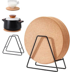 Gocoffun Cork Trivet Round 7,5 collu ar plāksnes turētājiem organizators Īpaši biezs korķa paklājs atkārtoti izmantojams daudzfunkcionāls korķa paklājs karstajiem katliem Katli Amatniecība 5