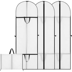 Aiuuee 3 drēbju somas, garas 180 x 60 cm, apģērbu aizsargpārsegs ar rāvējslēdzēju, salokāms garš drēbju maisiņš pakāršanai, apģērbu pārvalks garām kleitām, uzvalkiem (balts)