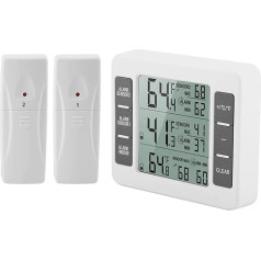 Fridge Thermometer with Alarm, Wireless Digital Fridge Remote Thermometer Freezer Alarm with 2 Pieces Temperature Sensor for Kitchen Home