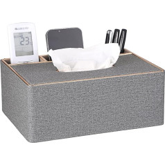 BTSKY Rectangle Linen Tissue Box with Remote Control Storage Box with Gold Line Stylish Napkin Holder Desk Organizer Gray