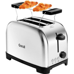 Gotoll Toaster 2 Slices, Stainless Steel Toaster with 7 Browning Levels and Bun Attachment, Warm/Cancel/Defrost Function, Automatic Toaster for Toast Bread, Rolls, Sandwich - 600-700 W