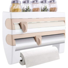 Cocoarm Wall Roll Holder with Spice Rack, Kitchen Roll Holder, Wall Cling Film, Storage Shelf, Kitchen Cling Film, Tissue Storage Rack, Paper Holder, Foil Cutter (Khaki)