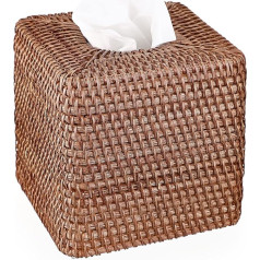 TOLIDA Tissue Box - Brown Rattan Square Paper Tissue Holder with Lid for Home