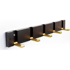 Spotact Wall-Mounted Coat Rack, 90 Degrees, 5 Hooks, Black, Golden Metal Towel Rail, 36 x 5 x 1.5 cm, Rustproof Coat Hook for Entrance, Bathroom, Bedroom, Kitchen (T2 5 Hooks, Black Gold)